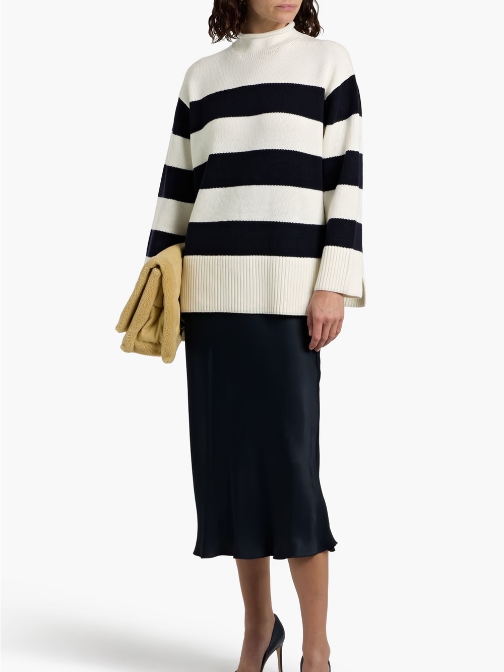 Vince Oversized Striped Mock Roll Neck Pullover Sweater